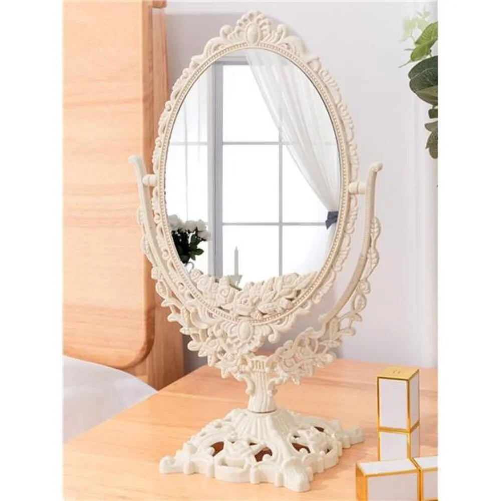European-style Vintage Double-sided Makeup Mirror, Decor for Bedroom Bathroom